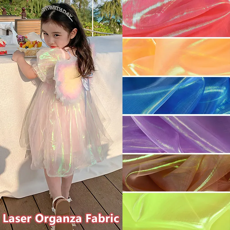 

1M Laser Reflective Organza Fabric Laser GradientWater Yarn Designer Fabric For Sewing Wedding Dresses Skirts Diy Material