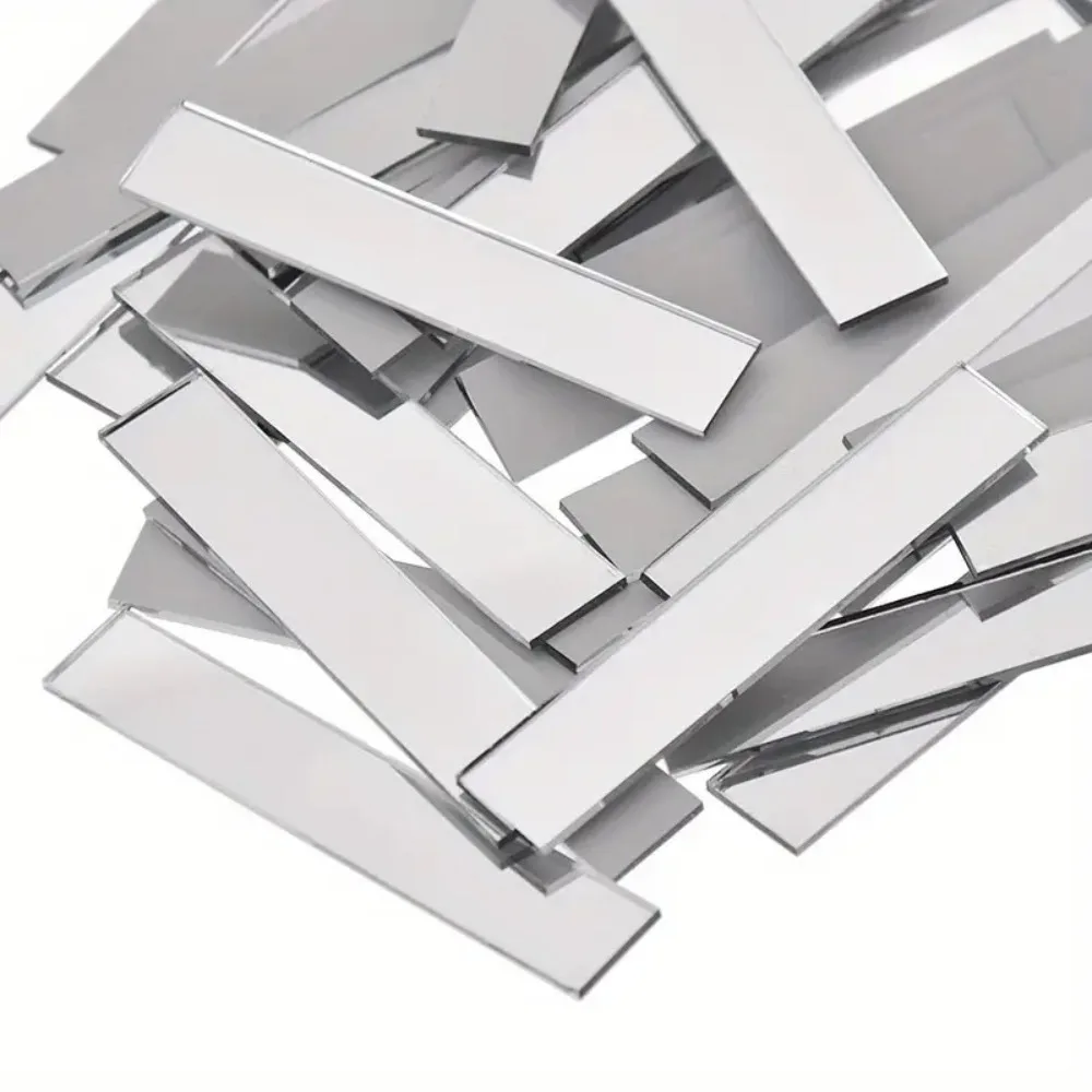 100 Piezas de Mosaico de Espejo Acrílico Rectangular de 5cmx1cm, Autoadhesivas, Material Decorativo para DIY, Rectángulos Espejados