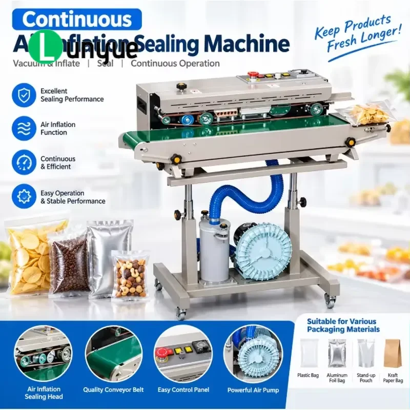 Automatic Continuous Bag Sealing Machine Plastic Food Packaging Sealer for Inflatable Bags Heat Seal Kitchen Tool