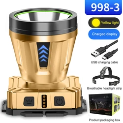 Head Flashlight Emergency Lantern Power Display Motion Sensor LED Headlight 3 Light Modes IPX4 Waterproof for Climbing Emergency