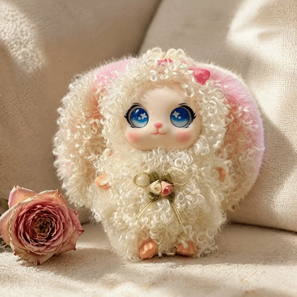Fashion Cute Big Ear Bunny Pendant Curly Hair Soft Plush Keychain Collectible Cartoon Bag Charm Office