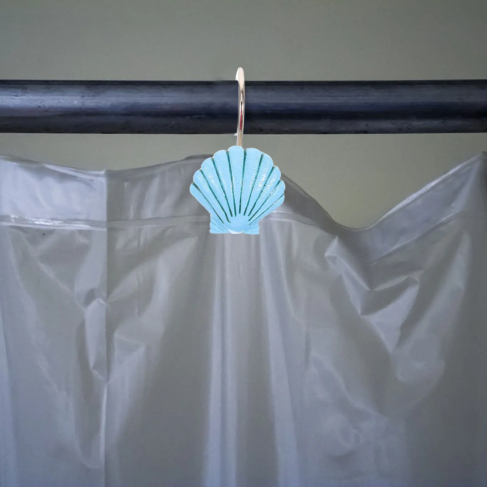 

12pcs Ocean Theme Shower Curtain Hooks Seahorse Decorative Fence Panel Blackout Fabric Liner Large Scenic Resin Pins