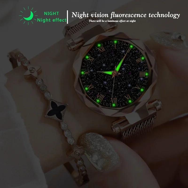 Fashion Luminous Hands Starry Sky Watches Women Purple Magnetic Magnet Buckle Quartz Wristwatches Cheap Price Dropshipping 2020