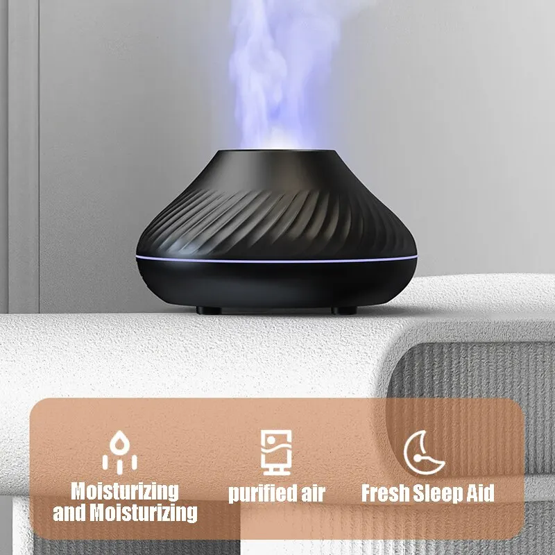 Humidificador de aromaterapia de llama, luz de ambiente de estilo nórdico para escritorio y hogar, alta niebla, silencioso, pequeño espacio y ahorro