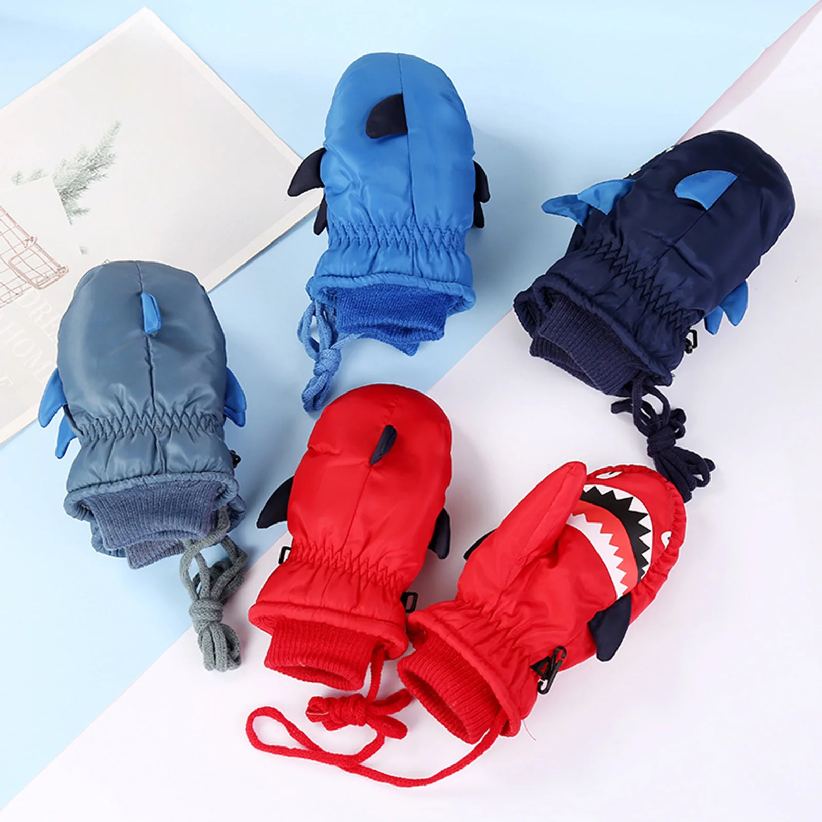 

Зимние лыжные перчатки для детей, водонепроницаемые зимние варежки с флисовой подкладкой, зимние варежки с рисунком акулы, аксессуары для холодной погоды