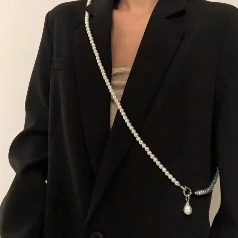 LATS Status Pearls Long Necklace for Women's Personity Chains Big Baroque Learls During Collars Fashion Jewelry