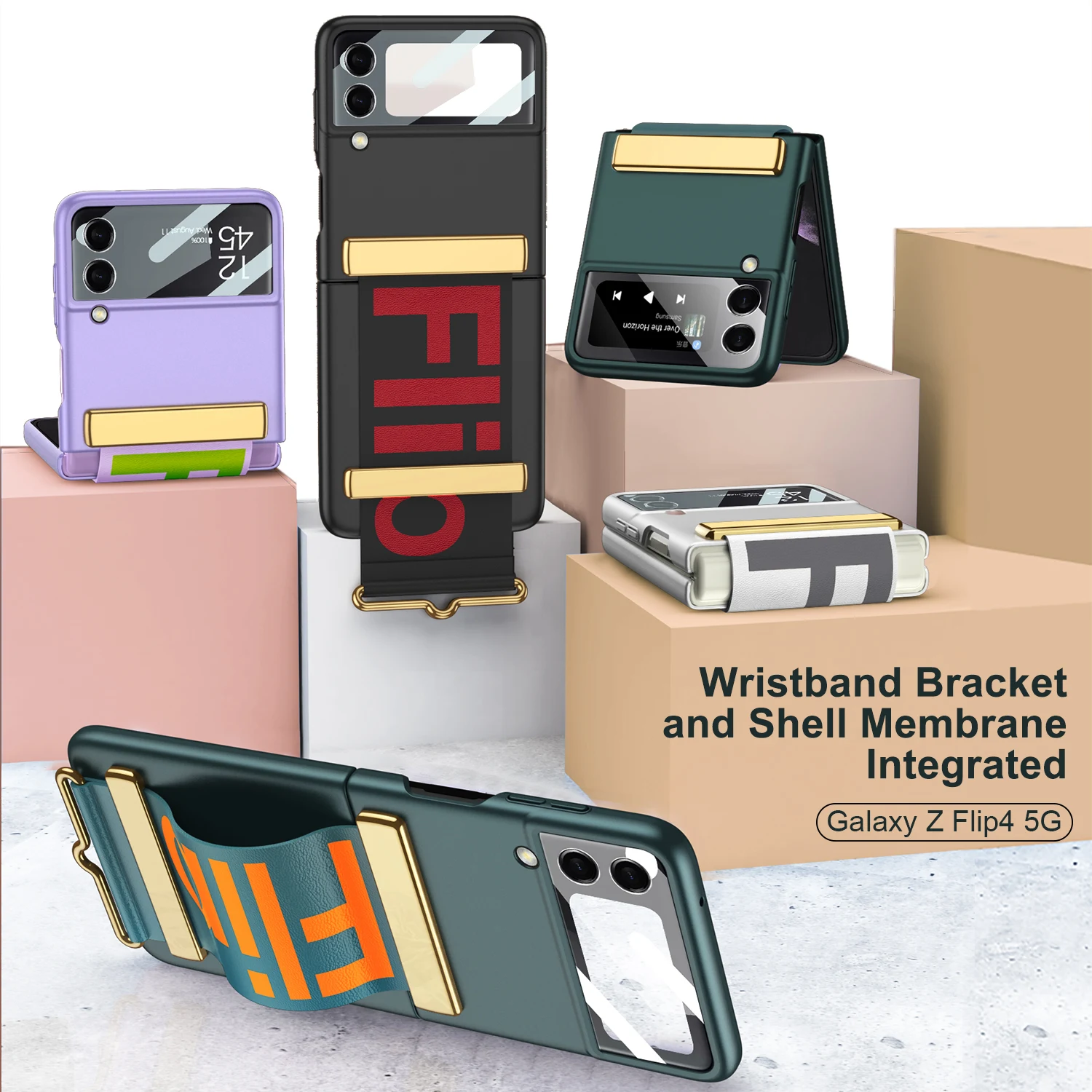 Ultra-Thin Phone Case for Samsung Galaxy Z Flip 4 Fashion All-inclusive Shell with Wristband Bracket Cover for Galaxy Z Flip 3