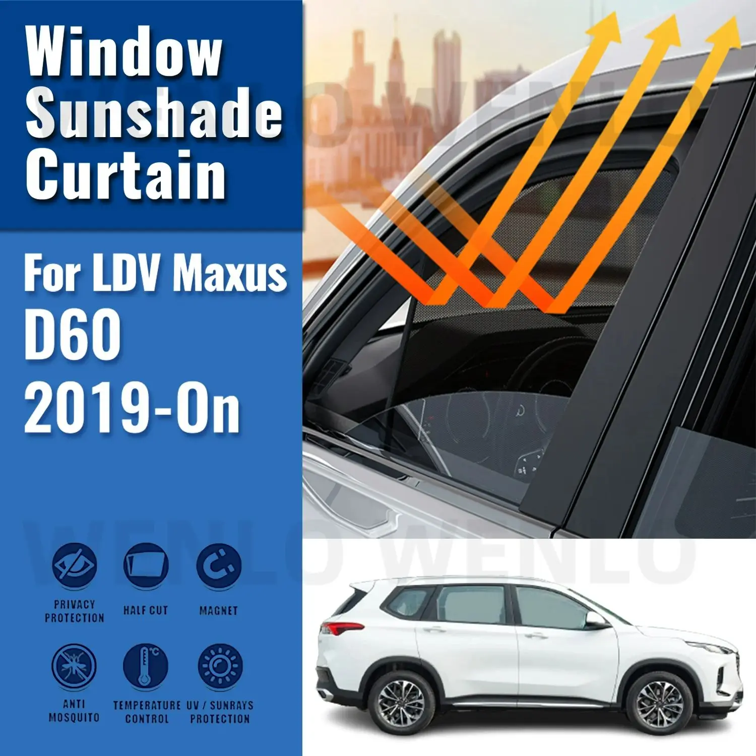 

For LDV Maxus D60 2019-2023 Magnetic Car Sunshade Visor Front Windshield Frame Curtain Rear Side Window Sun Shade Shield