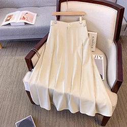 Plus-size women's summer casual commute loose comfort skirt Khaki high-waisted A-line skirt Long skirt with button pockets large