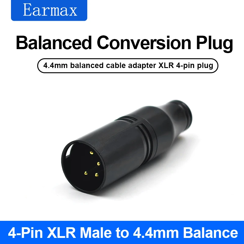 Xlr-4 Male to 4.4mm Female Adapter for Amplifiers and Headphones, Four-Pin Xlr to 4.4 Gold-Plated Pin Converter