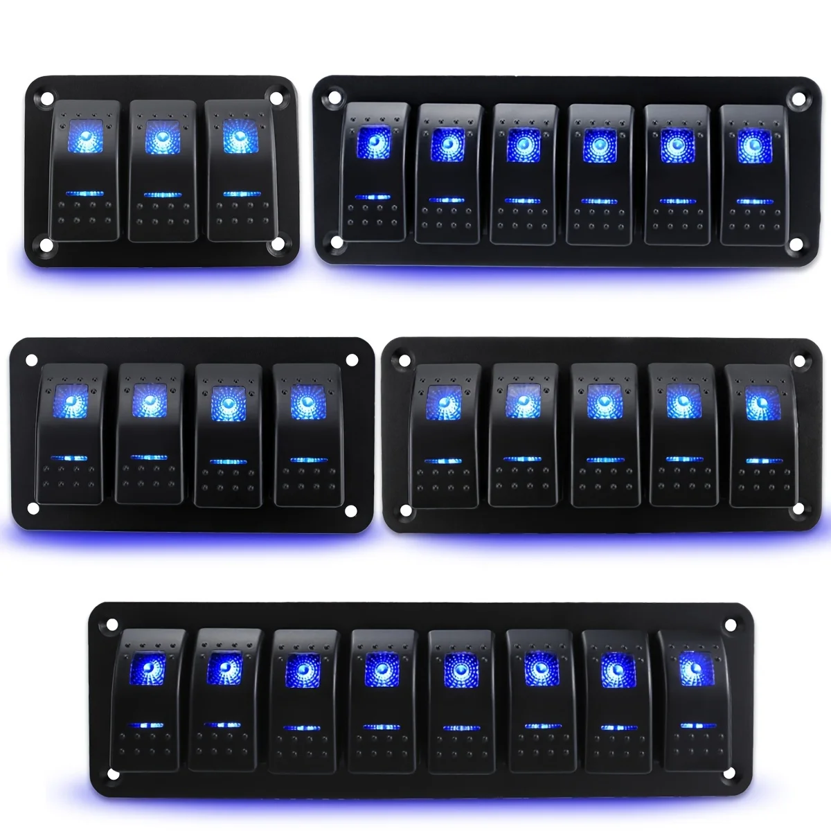 Blue Aluminum Rocker Switch Panel, 3-8 Gang, 5Pin Pre-Wired, Fit 12/24V Car Marine ATV Trailer, P D&S, Gift For Car Lovers