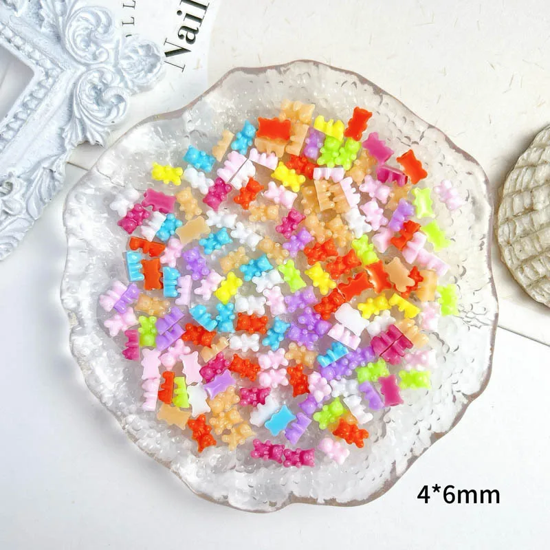 50pcs Resin Mini Bear Nail Charms Candy Bear Flatbacks Nail Art Decorations Kawaii Bears DIY Accessories Press On Nails Parts