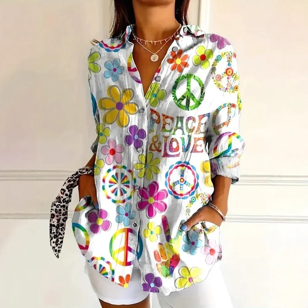 Women 3D English Letter Print Long Sleeve Shirt Casual Daily Office Work Resort Wear Oversized Fit Chic Minimalist Autumn Winter