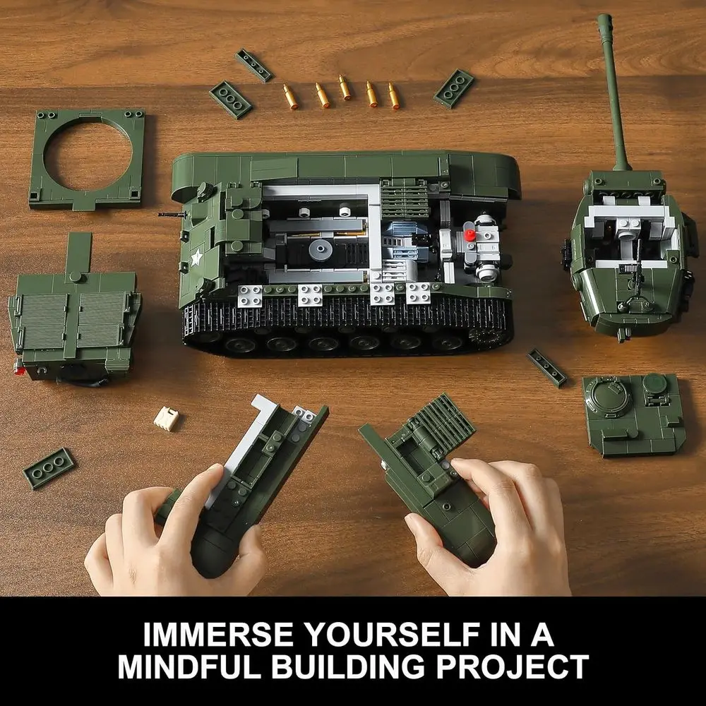 Set di blocchi di costruzione per carro armato Pershing M26 della Seconda Guerra Mondiale da 1703 pezzi per adulti, compatibile con LEGO, ideale da collezione per gli appassionati militari