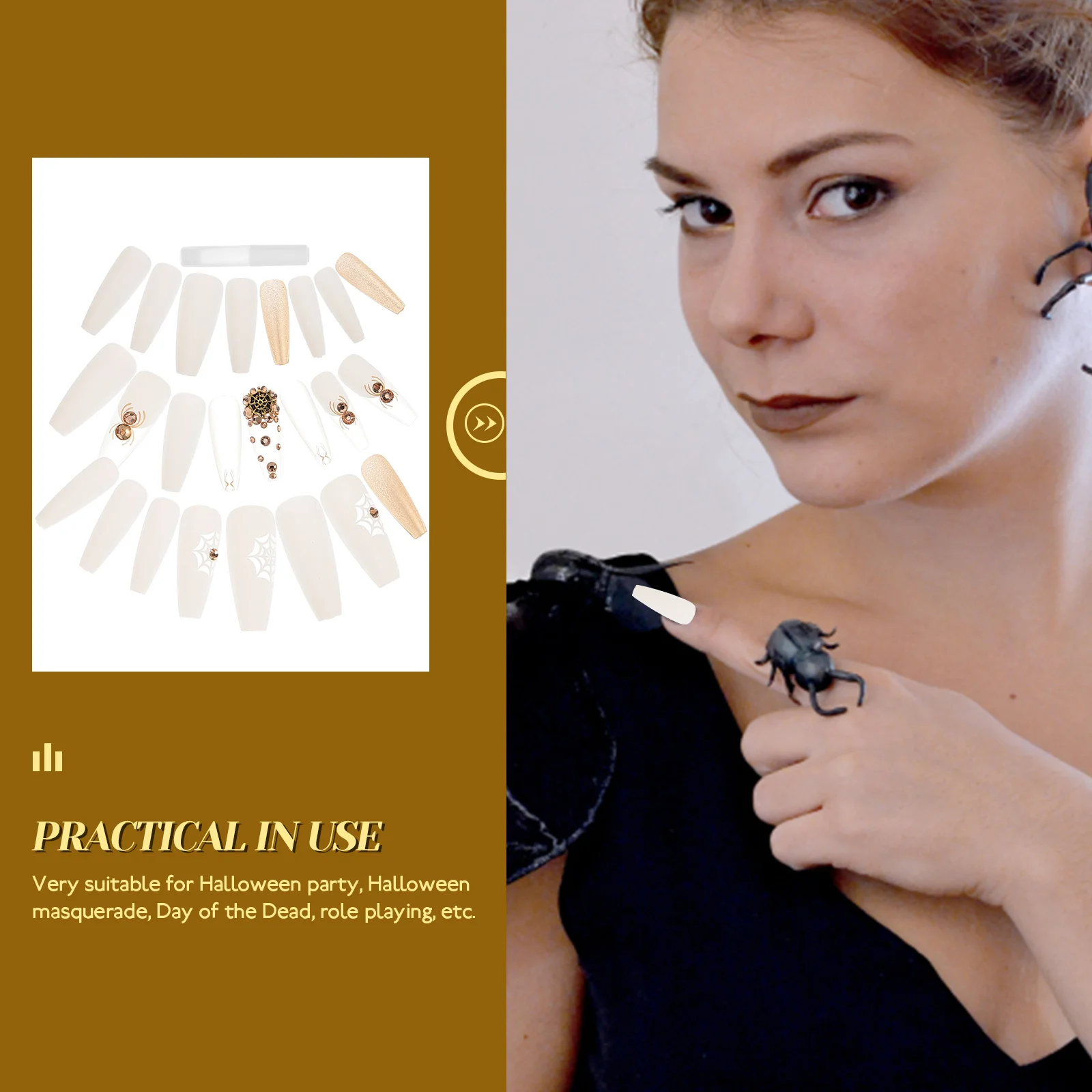 

24 Pcs Halloween Press on Nails Fake False Kit Set Glue Environmental Resin Tips