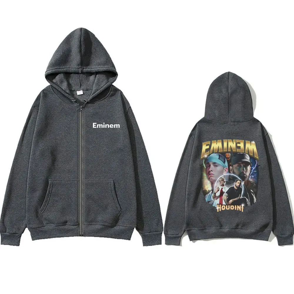 Rapper Eminem The Death of Slim Shady Houdini Zipper Hoodie Male Vintage Zip Up Jacket Men Women Hip Hop Oversize Zip Up Hoodies