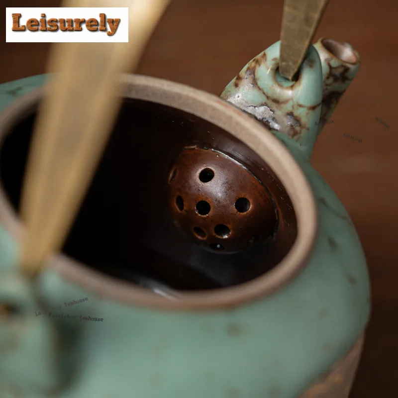 Coarse Pottery Green Moss Glaze Tea Set Complete Set Vintage Tea Ceremony Set Teapot And Tea Stove Set Tableware Decoration Gift