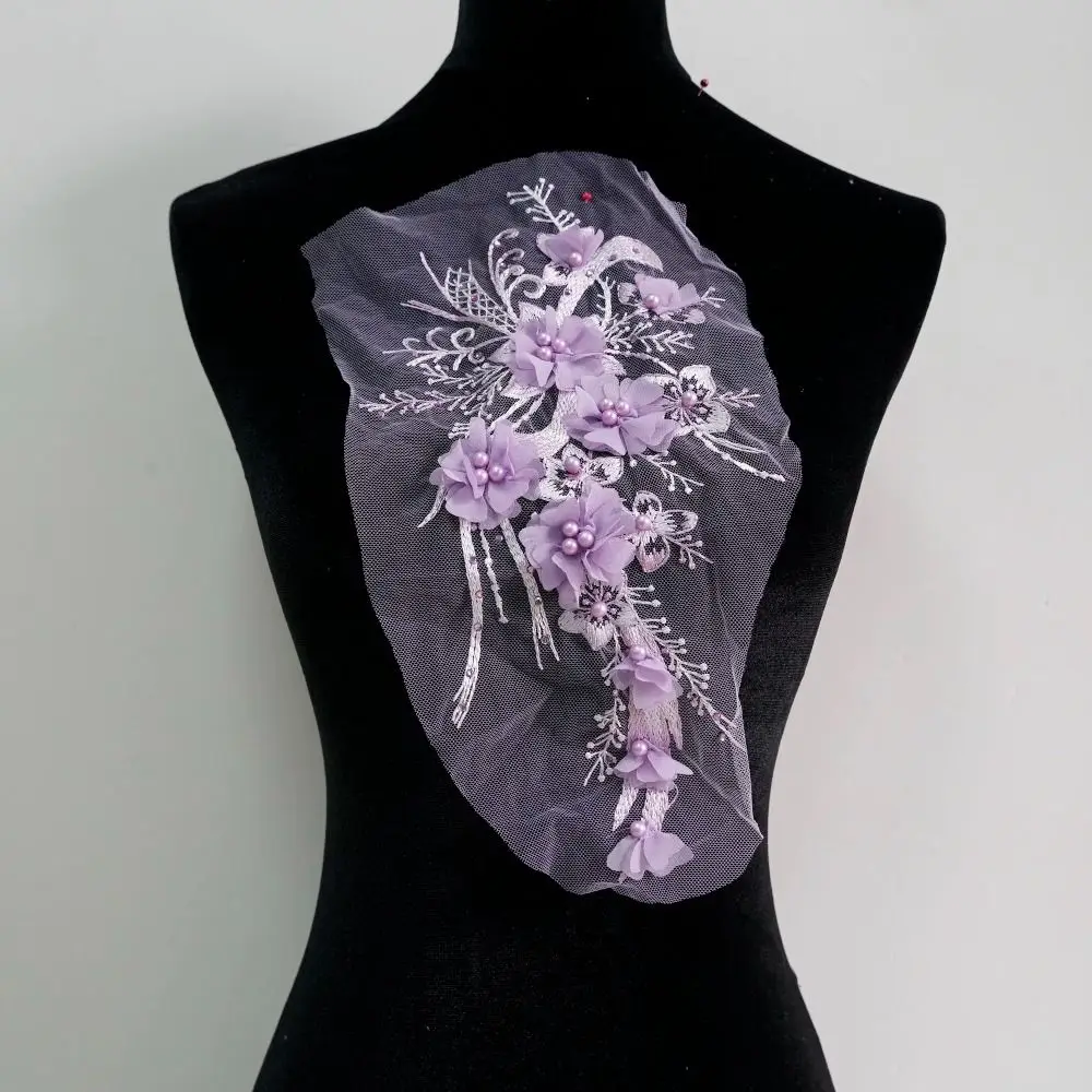 Fashion Elegant Colorful Sequined Embroidery Patches 3D Flower DIY Lace Fabrics Applique Embroidered Floral Patches