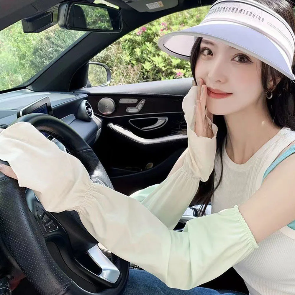 Cooling Breathable Ice Silk Sleeve Gradient Color Arm Covers Women Summer UV Protection Outdoor Cycling Driving Arm Warmer