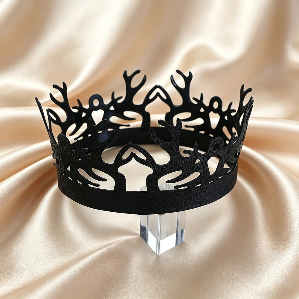 1pc Fashion Black Gothic Antler Crown Tiara Dark Forest Metal Queen Headband Hair Accessories for Cosplay Party Formal Events view 6