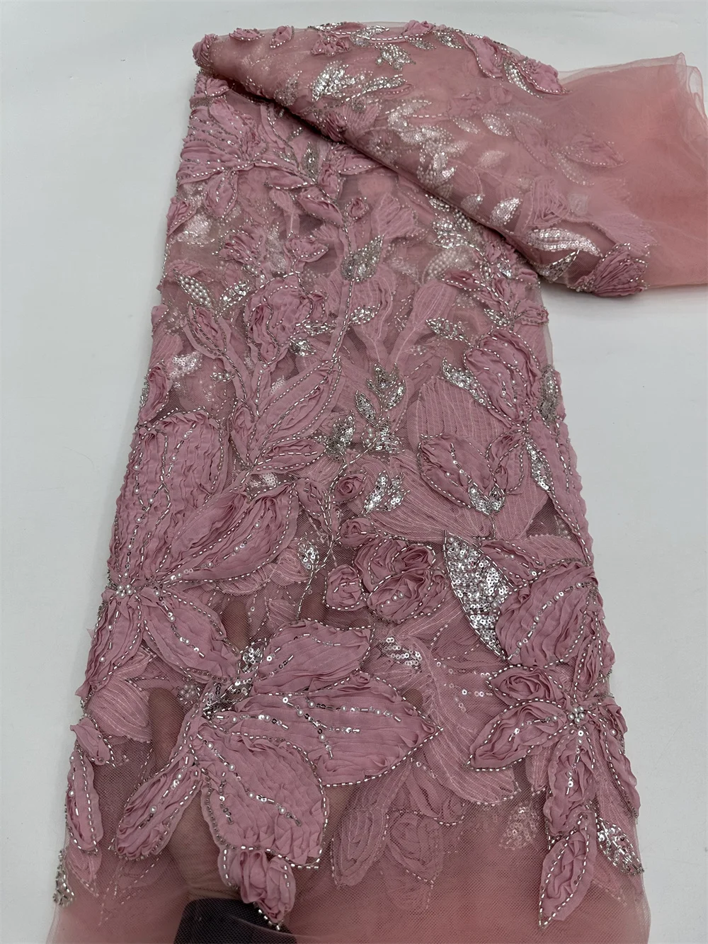 

African Lace Fabric 2025 Sequins 3D Embroidery Groom Nigerian Bridal High Quality French Tulle Lace Fabric For Wedding Dresses