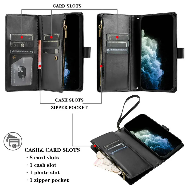 Flip Case For Oneplus Nord 5 5G 9-Card Zipper Leather Wallet Etui for OnePlus Nord CE 5 Luxury Funda One Plus Nord 5 Cover