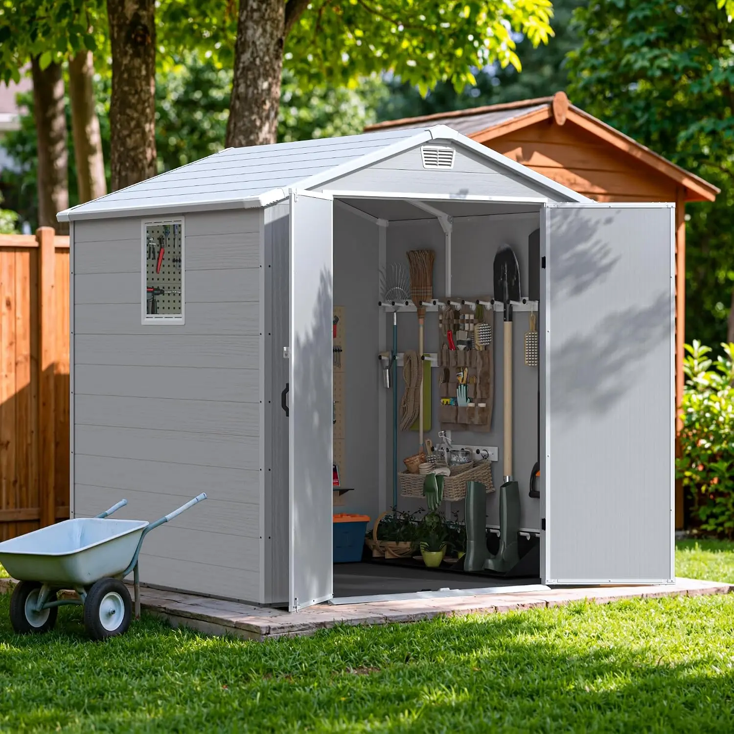 6x6 FT Resin Outdoor Storage Shed with Floor & Windows, Custom