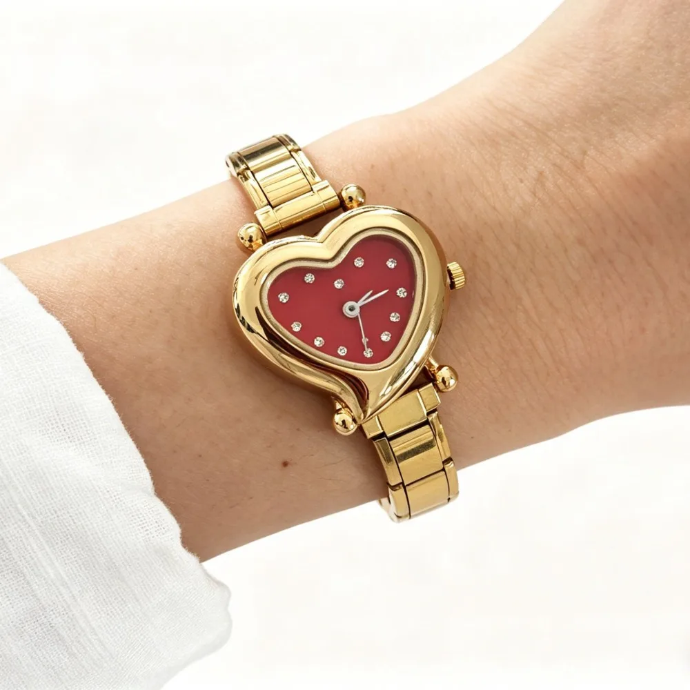 Stylish Stainless Steel Charm Watch Hypoallergenic Adjustable Watch Bangle Heart Shape Bracelet Bangle Jewelry Accessories