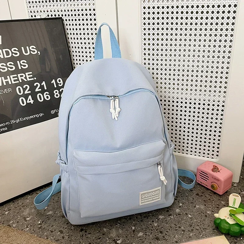 Basic Style Nylon Zipper Solid Color School Bags 2024 New Hot Selling Softback Casual Backpack Sewing Thread Designer