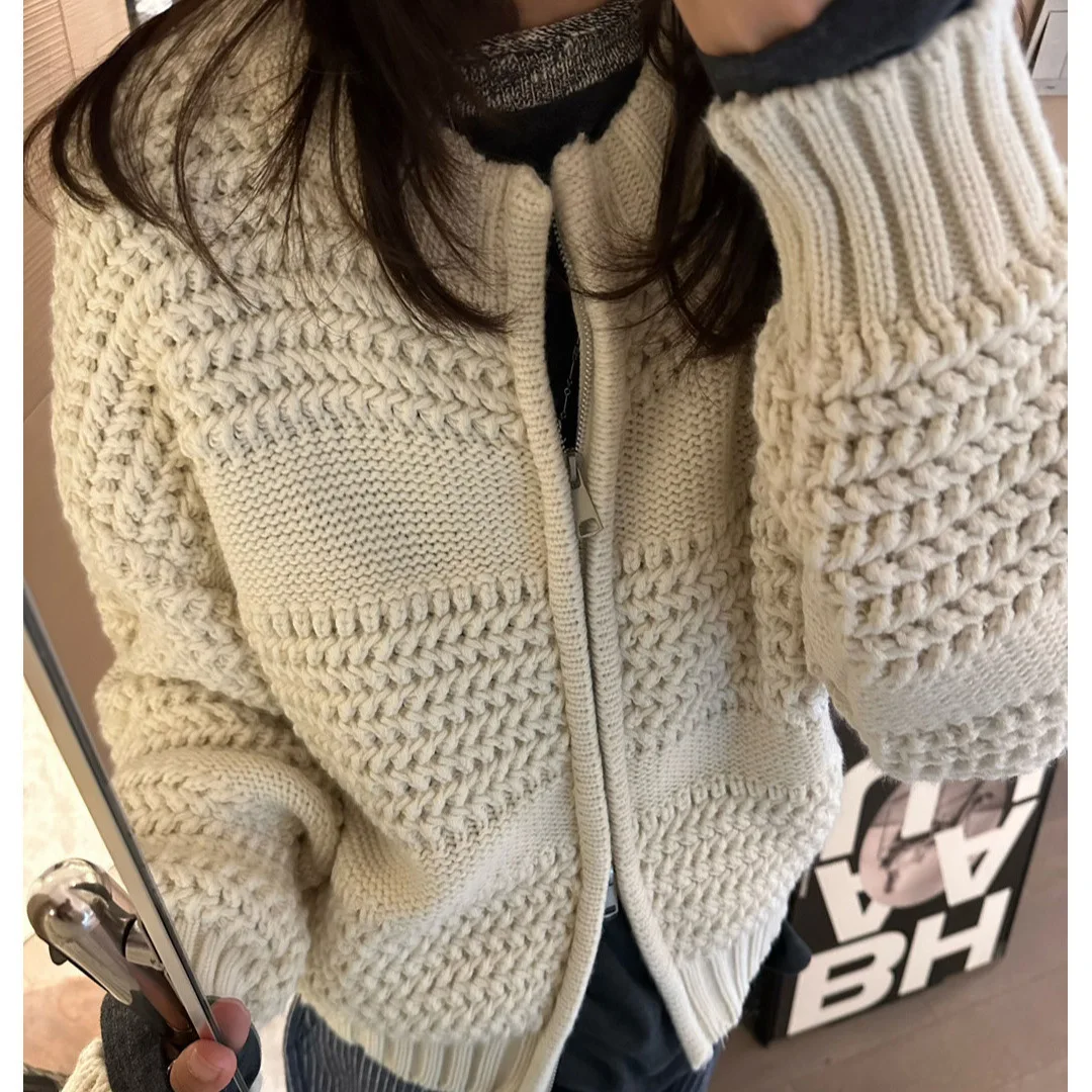 

Women Cardigan Sweaters Coats Zipper Jackets Round Neck Full Sleeve Jumpers Y2k Streetwear Elegant Knit Work Autumn Winter
