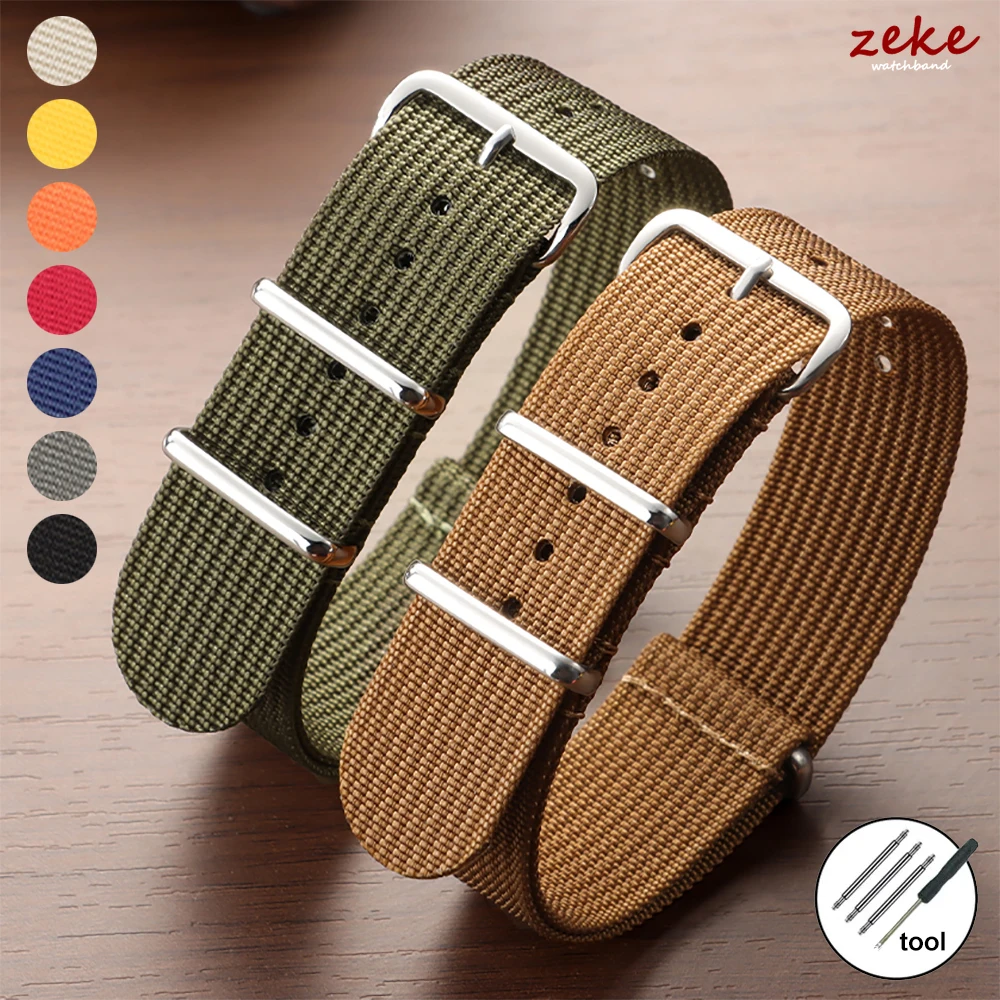 Premium Nylon Watch Band Ribbed Nylon Straps for Military Ballistic Fabric Watchband 18mm 20mm 22mm Khaki Field Watch Bracelets