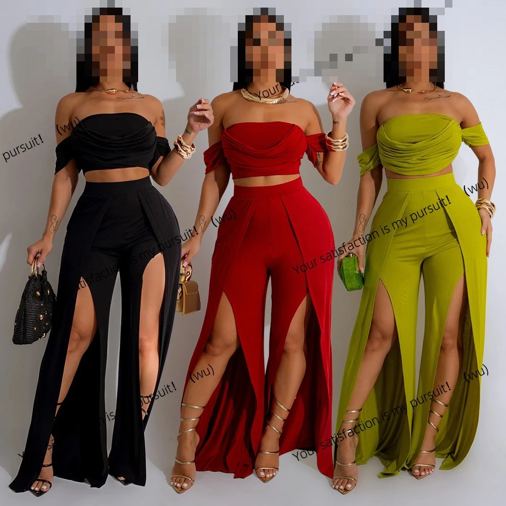 

CY901391 fashionable women's clothing, casual suit, tube top, split-ended wide-leg pants.