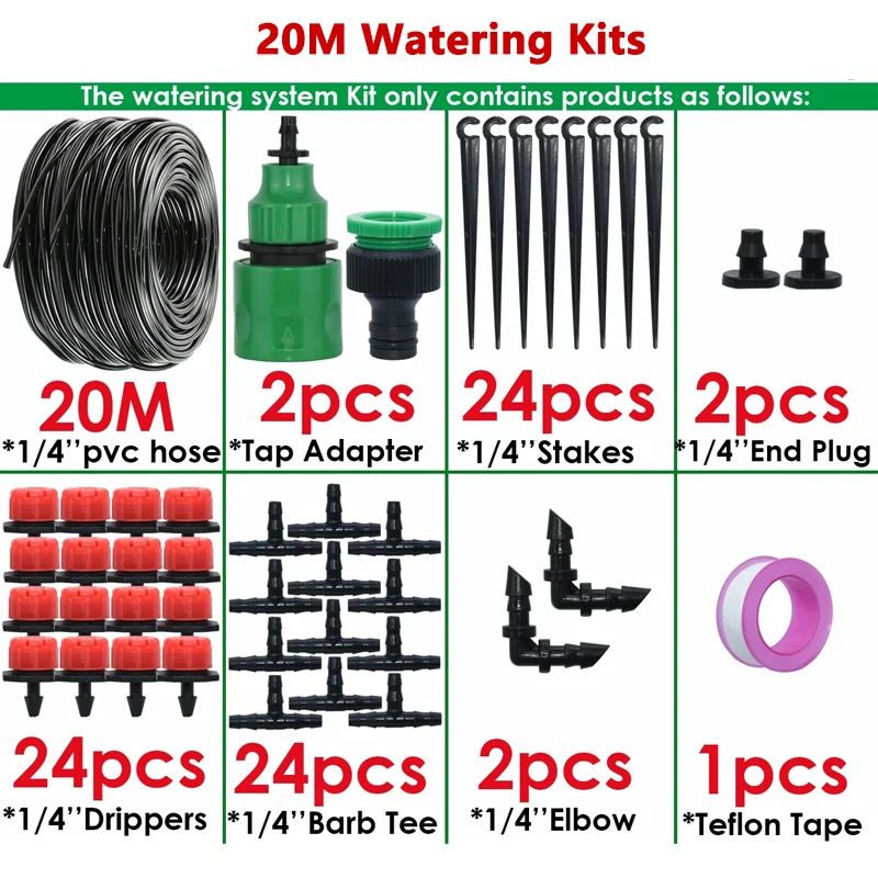 Micro Drip Irrigation System Portable 25-5M Automatic Watering with Adjustable Drippers Misting Watering Kits Garden Hose