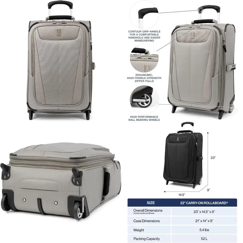 

Легкая расширяемая двухколесная ручная кладь, вертикальный чемодан Softside для мужчин и женщин, цвет шампанского, идеально подходит для путешествий