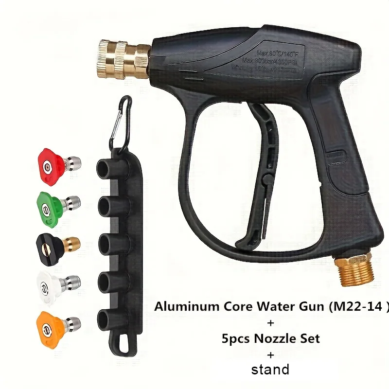 M22-14 Aluminum Core Car Wash Gun, 1450PSI Aluminum Tube & Connector, 5 Nozzles with Storage Base