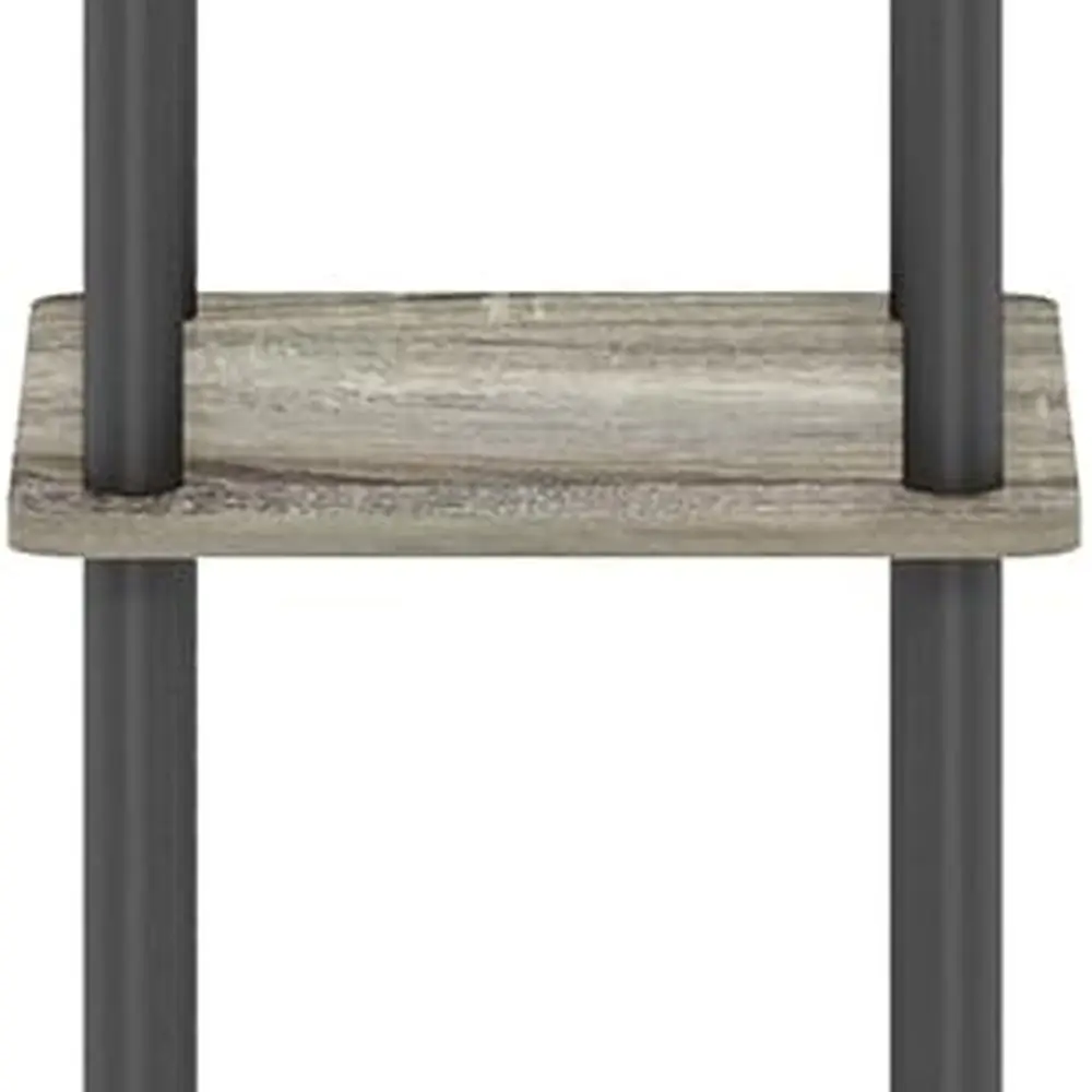 FURINNO 5-Tier Corner Square Rack, Round Design, French Oak Grey/Black Finish