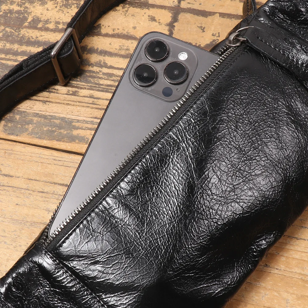 Men's Full-Grain Leather Chest Pack - Lightweight Hiking Waist Bag Convertible to Crossbody Sling