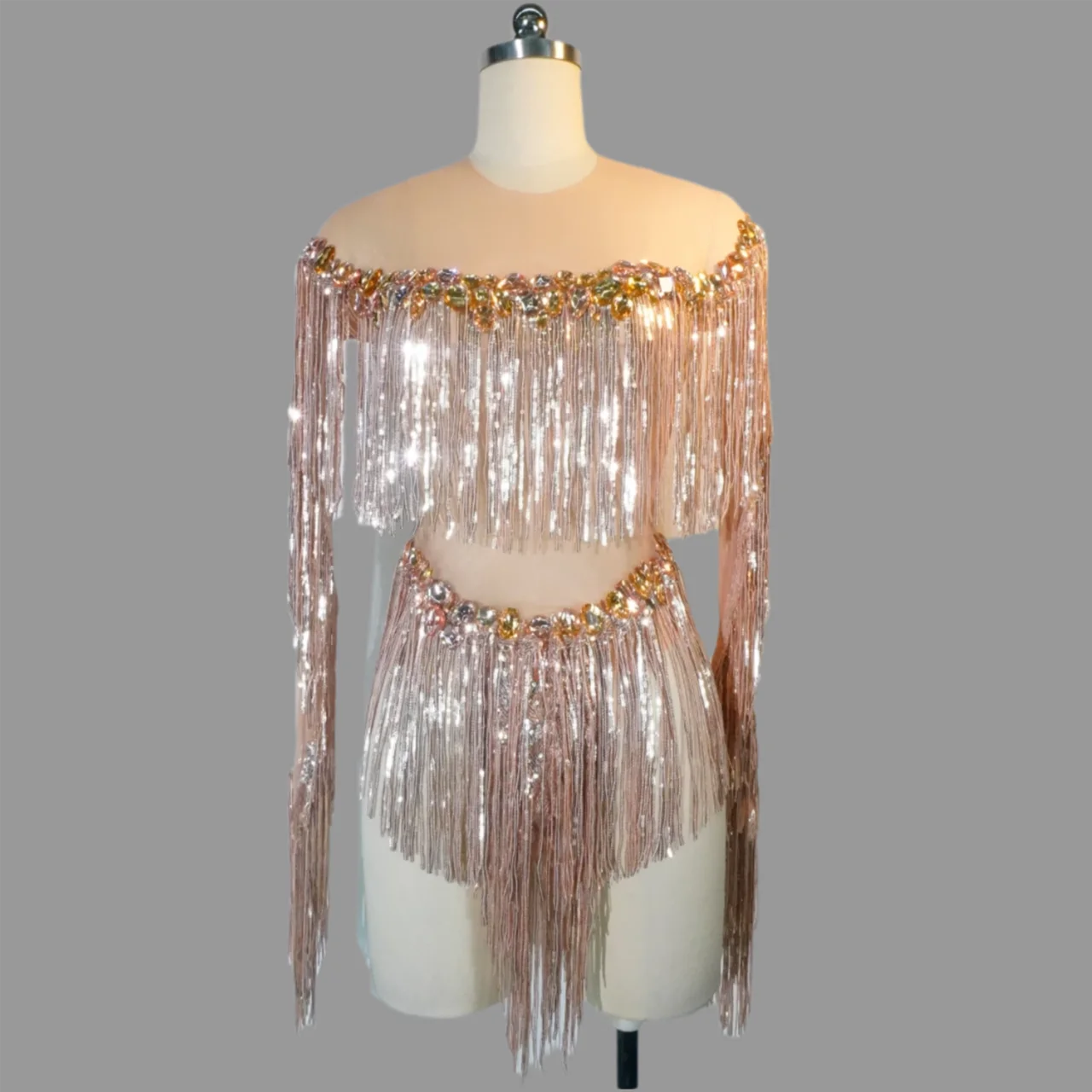 

Sparkly Rhinestones Fringes Leotard Sexy Tassel Bodysuit Jazz Dance One-piece Stage Wear Dancer Performance Show Bar Drag Queen