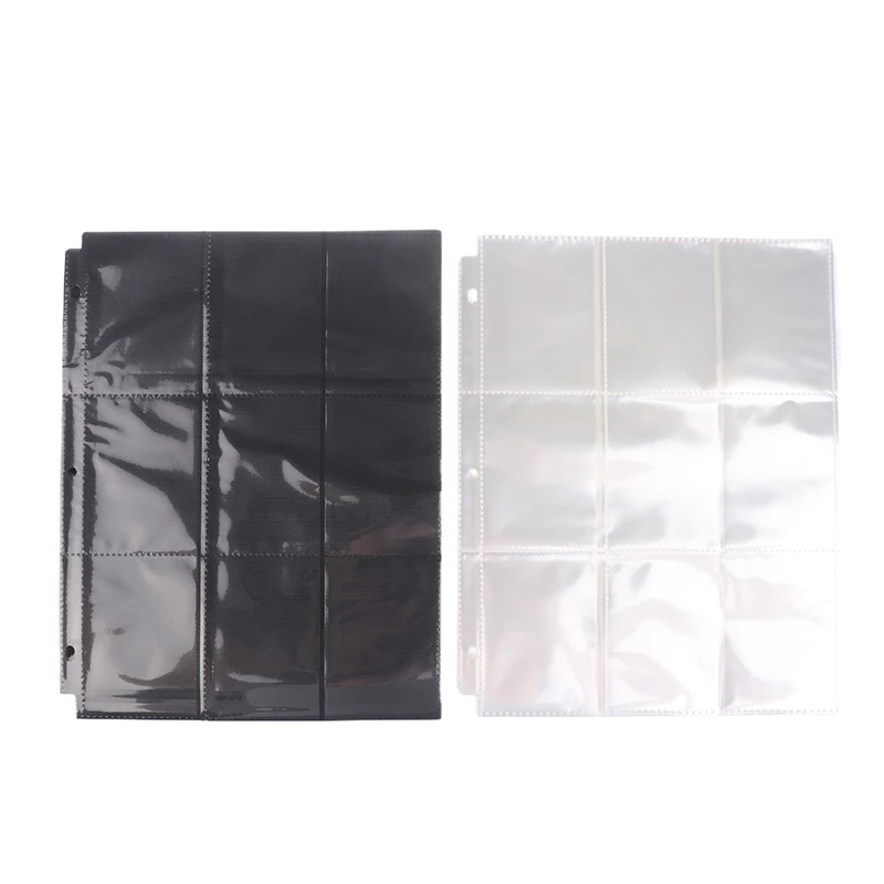 50PCS 11 Holes Double-Sided Card Sleeves Album Binder Sheets Black 9 Pockets Pages Protector Cards Game Cards Binder