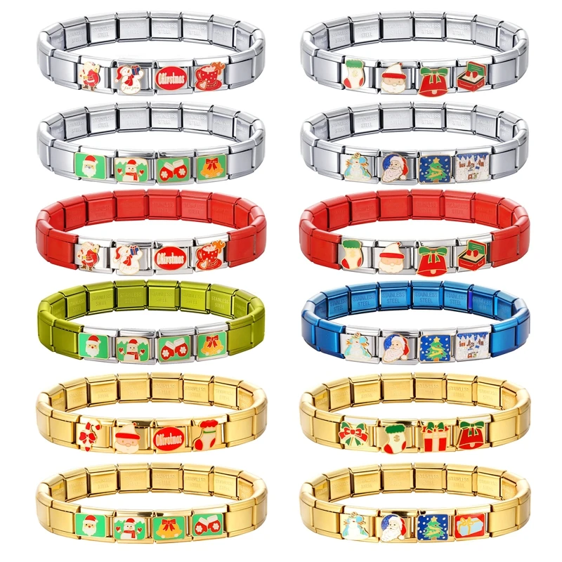New Christmas Italian Charm Bracelets DIY Basic Chain Fit 9mm Stainless Steel Bangle Versatile Assembled Modules Gift Wholesale