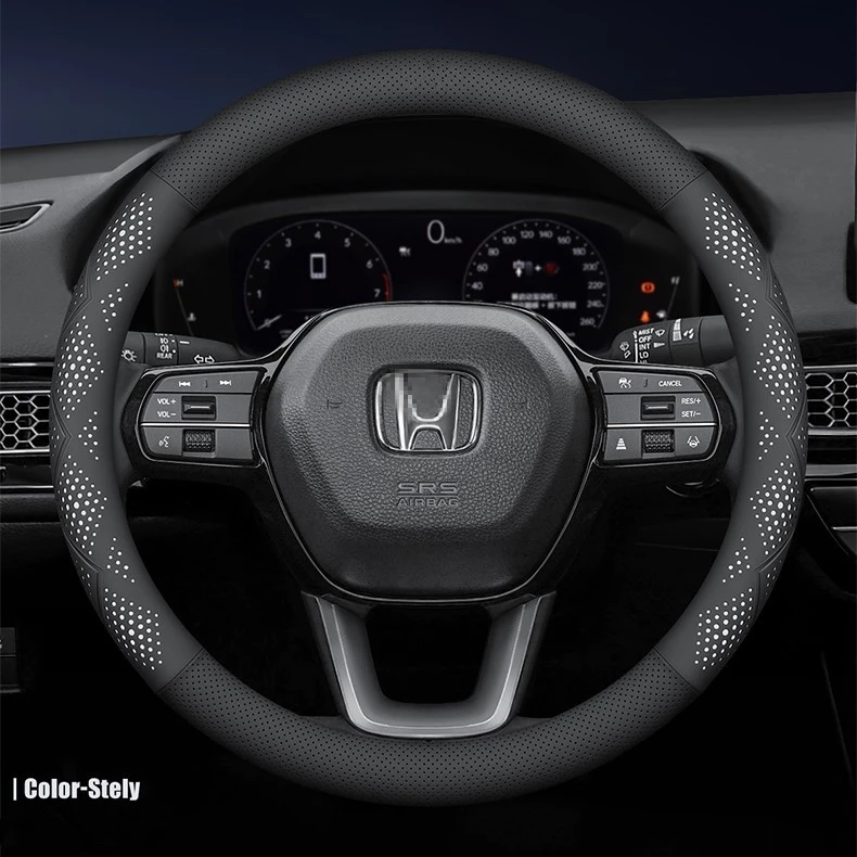 Leather Steering Wheel Cover For Honda CR-V,Civic,Accord,HR-V,City,Vezel ETC38cm15inchAnti-Slip AllSeason Universal CarAccessory