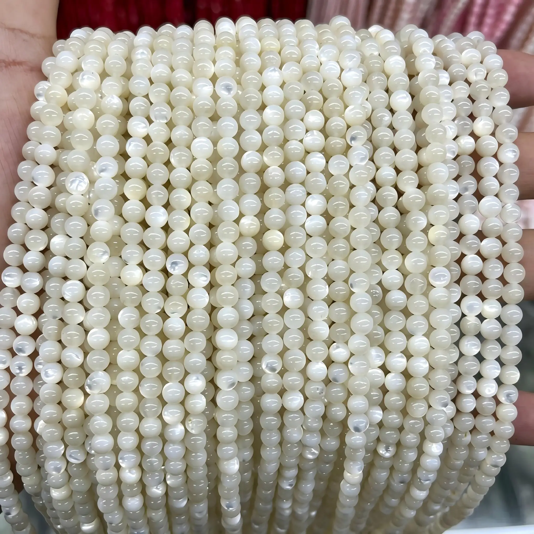2 3 4 mm natürliche weiße Perlmuttperlen, runde lose Abstandshalterperlen für die Schmuckherstellung, DIY-Armband- und Halskettenzubehör, 15" – Detail 5