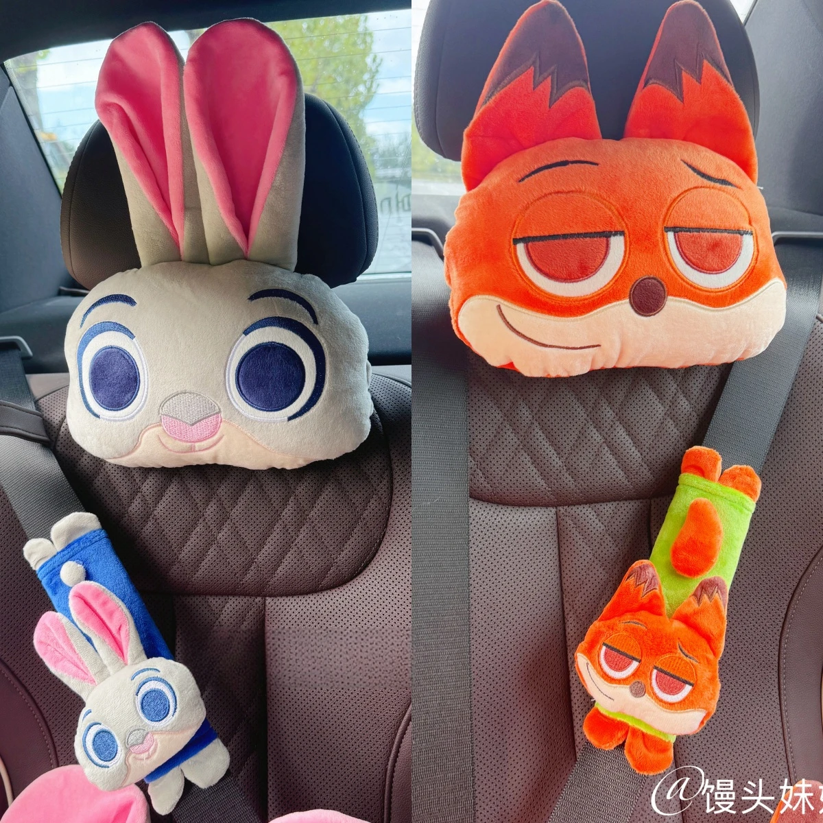 Zootopia Rabbit Fox Headrest Back Cushion Seat Belt Cover Kawaii Stuffed Judy Nick Anime Pillow Cuddly Plushies Xmas Gifts Girl