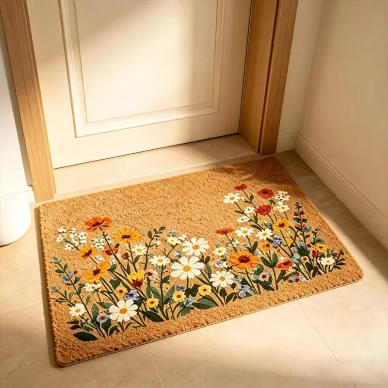 4 Pack Wild Floral Print Coir Front Door Doormat Non Slip Outdoor Entry Floor Mat