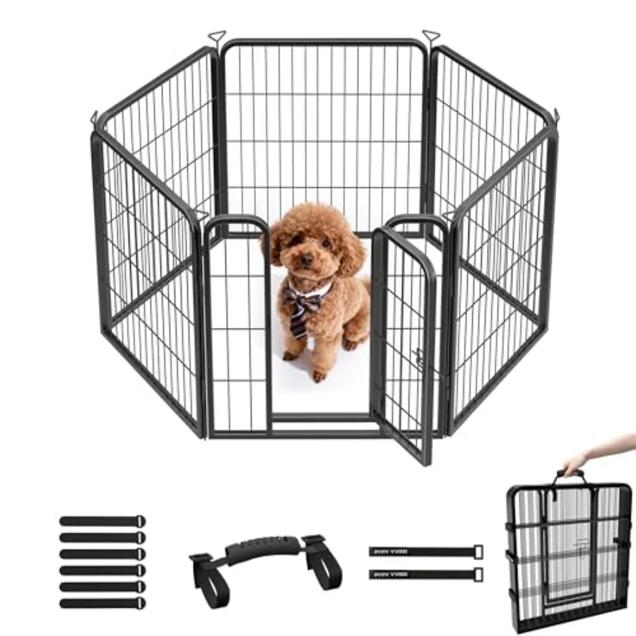 

Металлический вольер для собак (24 дюйма, 6 панелей) для дома, улицы, двора, кемпинга, автодома, сверхпрочный, с антикоррозийным покрытием