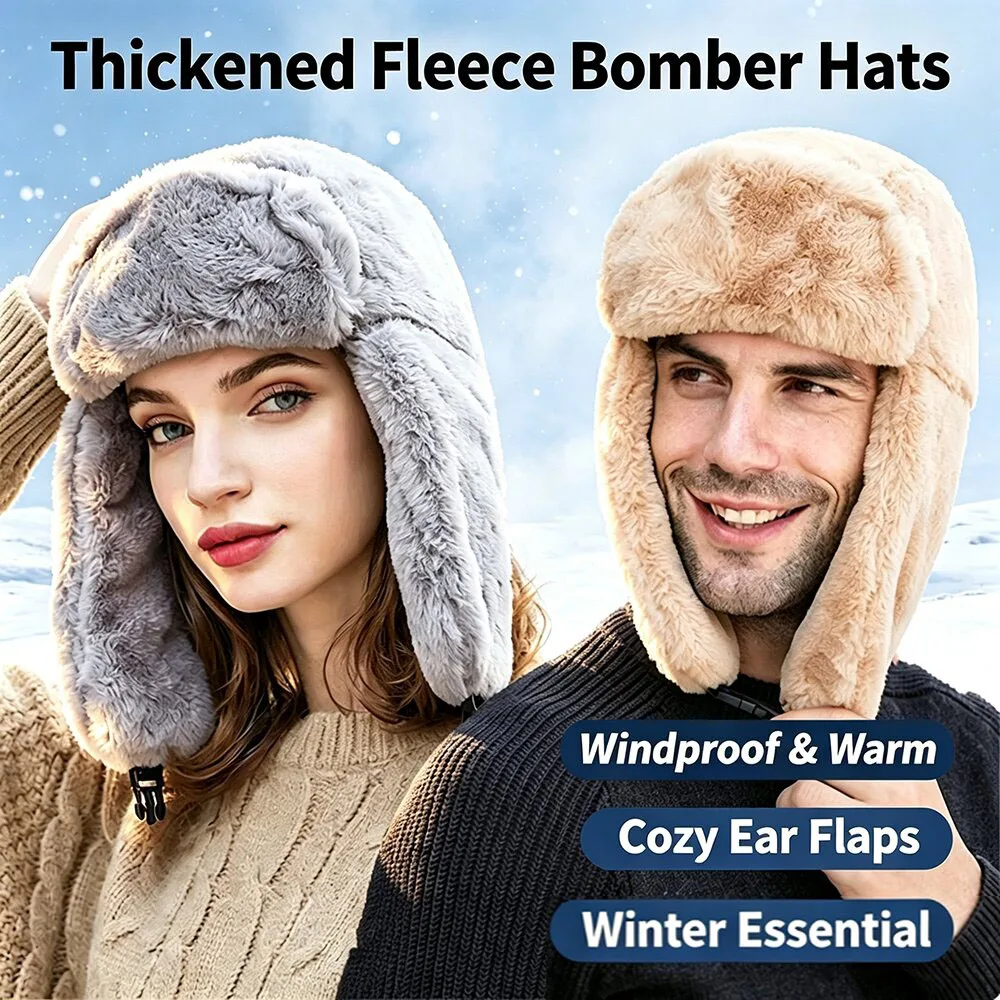 Unisex Thick Plush Trapper Hat Russian Ushanka Snow Caps Earflap Warm Winter Outdoor Windproof Fur Fleece Lined Cozy Soft