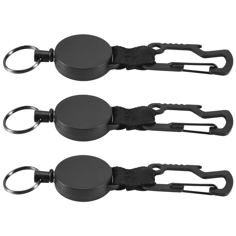 A68Z 3 Pack Retractable Keychain - Heavy Duty Badge Holder Reel With Multitool Carabiner Clip,Key Ring With Steel Wire Cord Up T