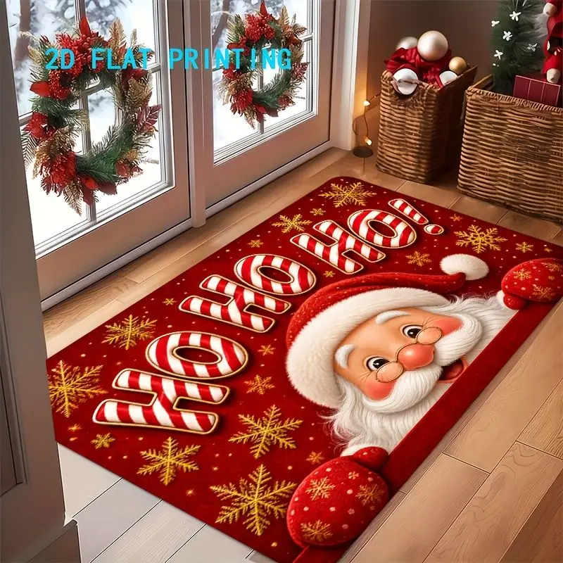 VIKAMA Christmas Door Mat Santa Ho Ho Ho Print Anti Slip Entrance Rug for Front Door Home Holiday Welcome Cozy Decor Welcome