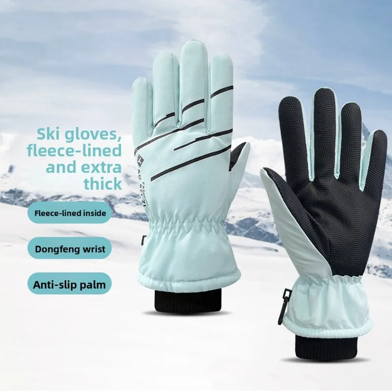 Womens Winter Ski Gloves Touch Screen Waterproof Windproof Thermal Insulated Thickened Velvet Warm Outdoor Riding Snow Gloves