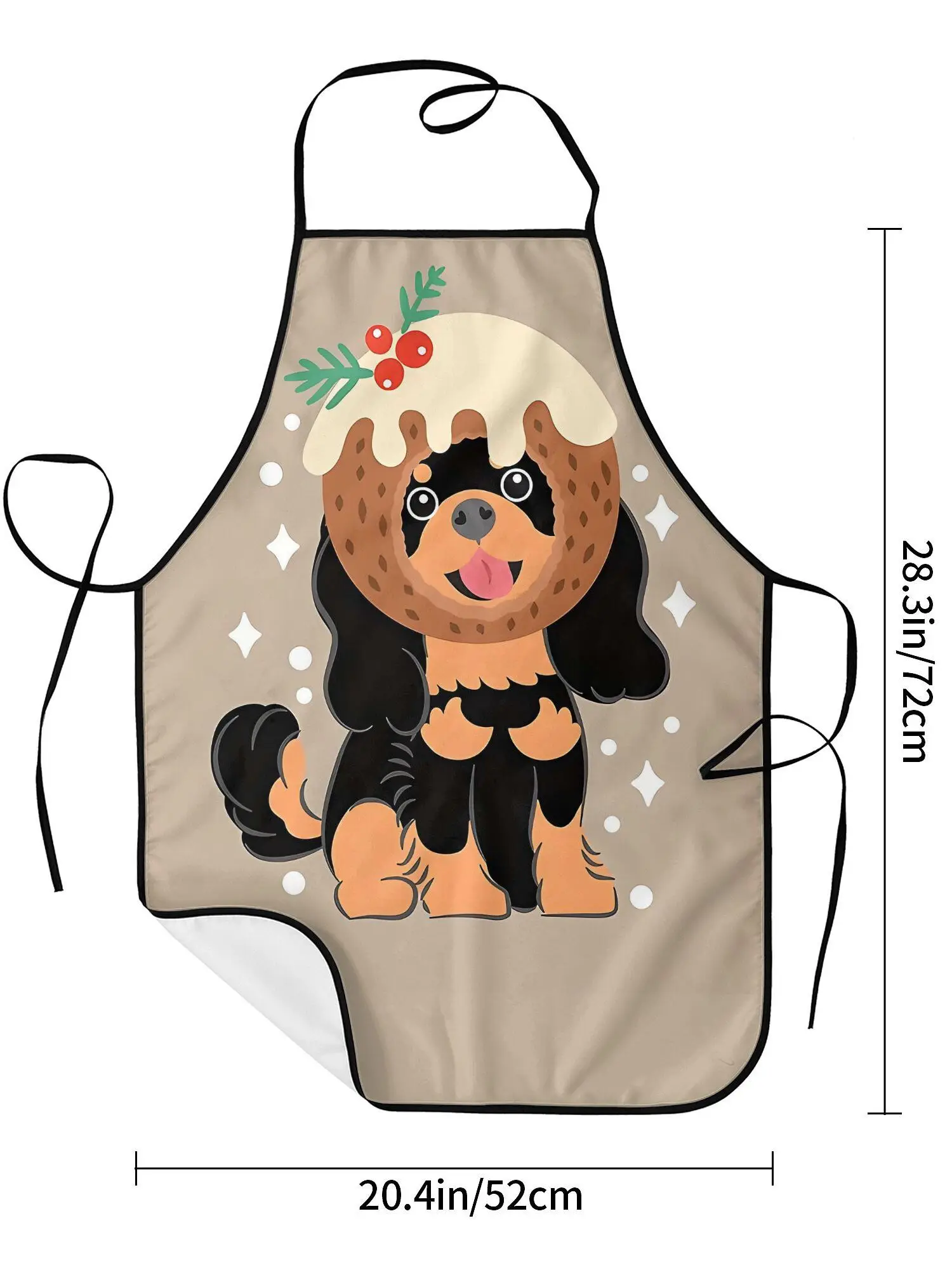 Kawaii Sweet Festive Cavalier King Charles Spaniel Apron, Vintage-Inspired Polyester with Snowflake Holly Design for Kitchen